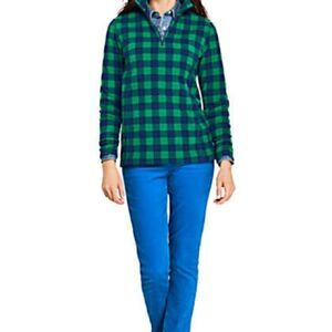 Lands End Plaid Fleece 1/4 Zip Pullover Sweater Cozy Preppy Size Medium